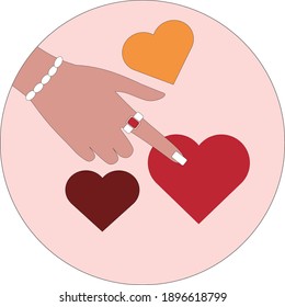 Second icon with a review and a like. The hand clicks on like. Business icon, job review