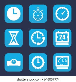 Second icon. set of 9 filled second icons such as clock, stopwatch, hourglass, wall clock