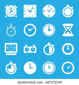 Second icons set. set of 16 second filled icons such as clock, stopwatch, hourglass, wall clock