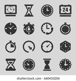 Second icons set. set of 16 second filled icons such as clock, hourglass, wall clock