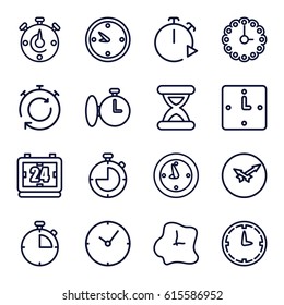 Second icons set. set of 16 second outline icons such as clock, hourglass, wall clock