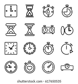 Second icons set. set of 16 second outline icons such as stopwatch, clock, hourglass