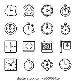 Second icons set. set of 16 second outline icons such as clock, wall clock