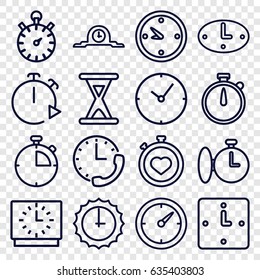 Second icons set. set of 16 second outline icons such as stopwatch, clock, hourglass, wall clock