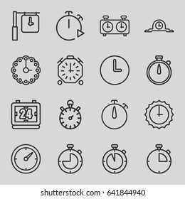 Second icons set. set of 16 second outline icons such as clock, wall clock, sundial