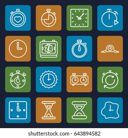 Second icons set. set of 16 second outline icons such as stopwatch, hourglass, wall clock, sundial