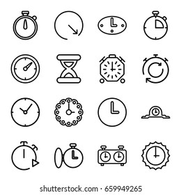 Second icons set. set of 16 second outline icons such as clock, hourglass, wall clock, sundial