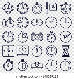 Second icons set. set of 25 second outline icons such as clock, wall clock, sundial, stopwatch