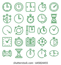 Second icons set. set of 25 second outline icons such as stopwatch, clock, hourglass, wall clock