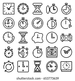 Second icons set. set of 25 second outline icons such as clock, hourglass, wall clock