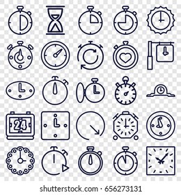 Second icons set. set of 25 second outline icons such as stopwatch, clock, wall clock, sundial