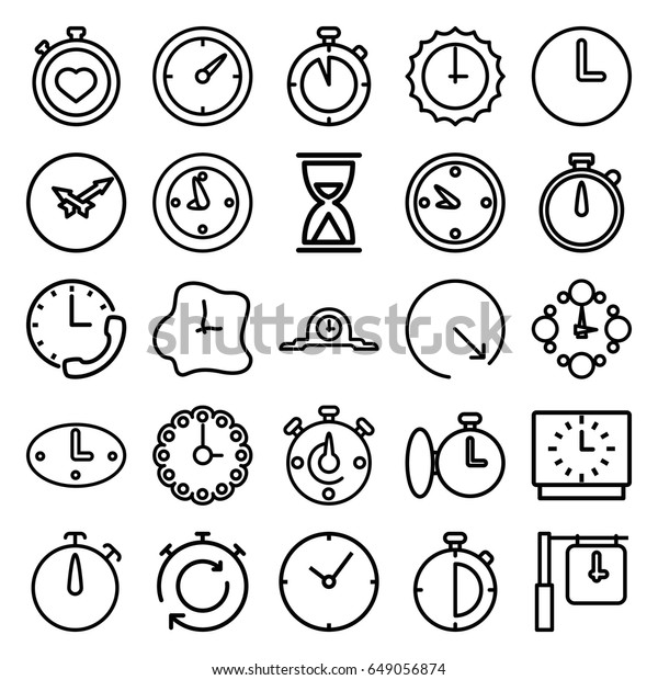 2番目のアイコンセット ストップウォッチ 時計 壁時計 サンダイヤルなどの25秒のアウトラインアイコンのセット のベクター画像素材 ロイヤリティフリー