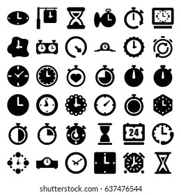 Second icons set. set of 36 second filled icons such as stopwatch, clock, hourglass, wall clock
