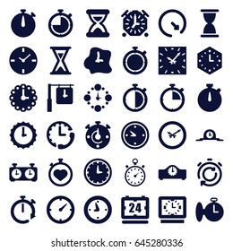 Second icons set. set of 36 second filled icons such as stopwatch, clock, hourglass, wall clock