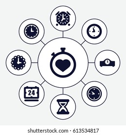 Second icons set. set of 9 second filled icons such as stopwatch, clock, hourglass
