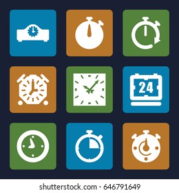 Second icons set. set of 9 second filled icons such as clock