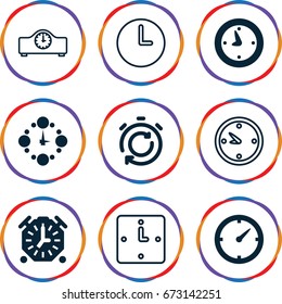 Second icons set. set of 9 second filled and outline icons such as clock, wall clock