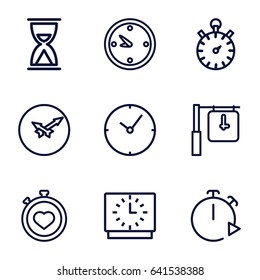 Second icons set. set of 9 second outline icons such as stopwatch, clock, wall clock