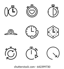Second icons set. set of 9 second outline icons such as stopwatch, wall clock