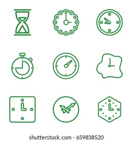 Second icons set. set of 9 second outline icons such as clock, wall clock, stopwatch