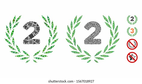 Second laurel wreath composition of tuberous items in different sizes and color tints, based on second laurel wreath icon. Vector inequal elements are composed into composition.