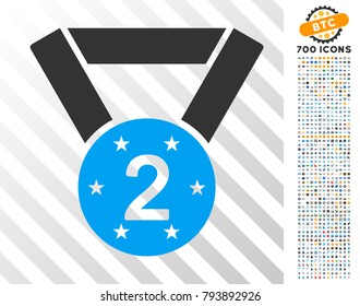 Second Medal icon with 7 hundred bonus bitcoin mining and blockchain pictograms. Vector illustration style is flat iconic symbols design for bitcoin websites.