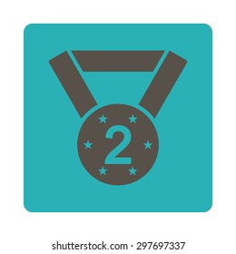 Second medal icon from Award Buttons OverColor Set. Icon style is grey and cyan colors, flat rounded square button, white background.