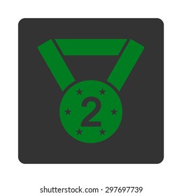 Second medal icon from Award Buttons OverColor Set. Icon style is green and gray colors, flat rounded square button, white background.