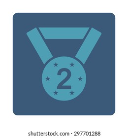 Second medal icon from Award Buttons OverColor Set. Icon style is cyan and blue colors, flat rounded square button, white background.