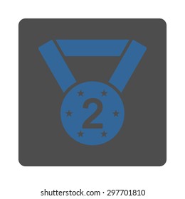 Second medal icon from Award Buttons OverColor Set. Icon style is cobalt and gray colors, flat rounded square button, white background.