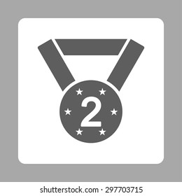Second medal icon from Award Buttons OverColor Set. Icon style is dark gray and white colors, flat rounded square button, silver background.