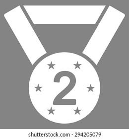 Second medal icon from Competition & Success Bicolor Icon Set. Vector style: flat symbols, white color, rounded angles, gray background.