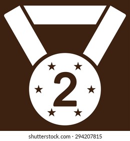 Second medal icon from Competition & Success Bicolor Icon Set. Vector style: flat symbols, white color, rounded angles, brown background.
