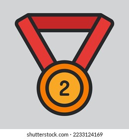 Second medal icon in filled line style, use for website mobile app presentation
