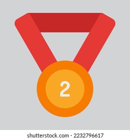 Second medal icon in flat style, use for website mobile app presentation