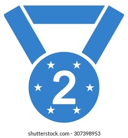 Second medal icon. Vector style is flat symbols, cobalt color, rounded angles, white background.