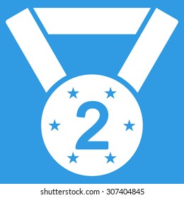 Second medal icon. Vector style is flat symbols, white color, rounded angles, blue background.