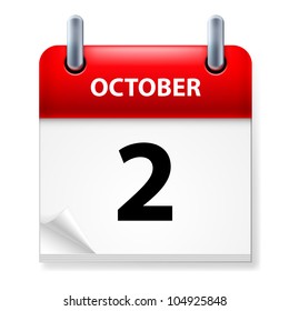 Second  October in Calendar icon on white background