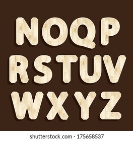 Second part of the alphabet font with texture of light wood