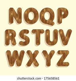 Second part of the alphabet font with texture of dark wood