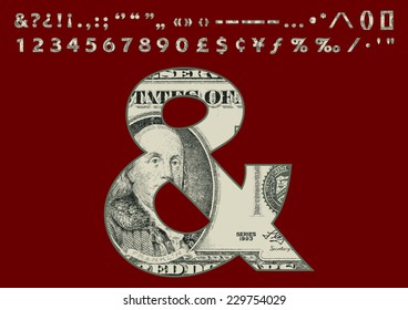 Second Part of One Hundred Dollars Banknote Style Font Set