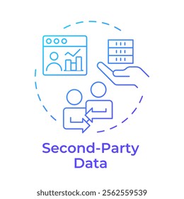 Second party data blue gradient concept icon. Customers information form other companies. Audience analysis. Round shape line illustration. Abstract idea. Graphic design. Easy to use in presentation