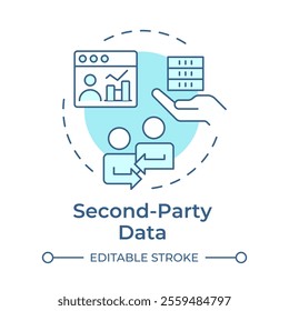 Second party data soft blue concept icon. Customers information form other companies. Audience analysis. Round shape line illustration. Abstract idea. Graphic design. Easy to use in presentation