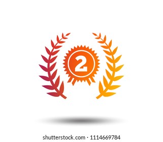 Second place award sign icon. Prize for winner symbol. Laurel Wreath. Blurred gradient design element. Vivid graphic flat icon. Vector