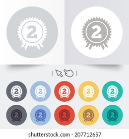 Second place award sign icon. Prize for winner symbol. Round 12 circle buttons. Shadow. Hand cursor pointer. Vector