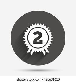 Second place award sign icon. Prize for winner symbol. Circle flat button with shadow. Vector