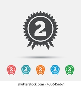 Second place award sign icon. Prize for winner symbol. Graphic element on white background. Colour clean flat winner icons. Vector