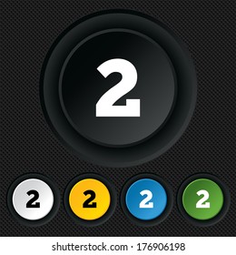 Second place award sign. Winner symbol. Step two. Round colourful buttons on black texture. Vector