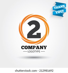 Second place award sign. Winner symbol. Step two. Business abstract circle logo. Logotype with Thank you ribbon. Vector