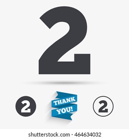 Second place award sign. Winner symbol. Step two. Flat icons. Buttons with icons. Thank you ribbon. Vector